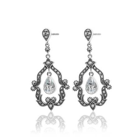 Vintage Marcasite and Clear Cubic Zirconia Dangles - 01E543CLTF - Click Image to Close